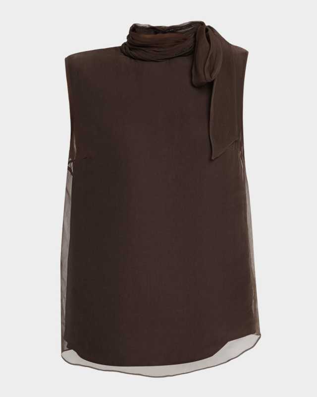 Crispy Silk Chiffon Tie Blous